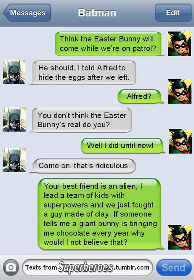 batman robin easter bunny texts from superheroes